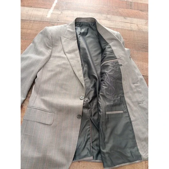 Yves Saint Laurent Rive Gauche Blazer Size 50r wool And silk Striped 2417 - Picture 1 of 16